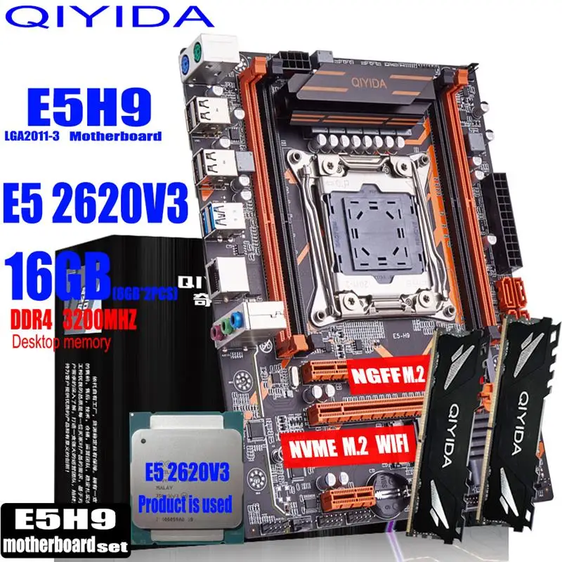 Go! Qiyida X99 motherboard set LGA2011-3 E5 2620V3 2pcs*8gb=16GB 3200MHz DDR4 4 channels SATA 3.0 nvme M.2