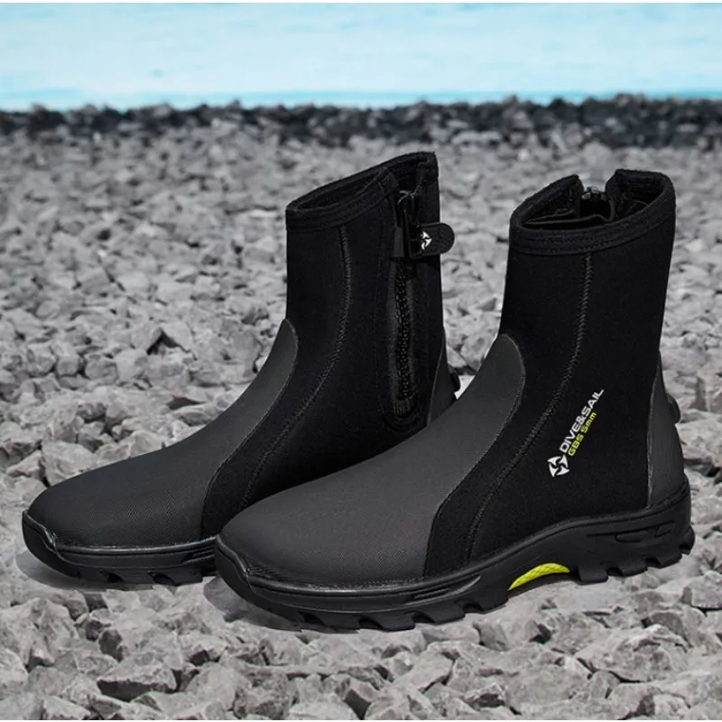 5mmネオプレン製ウォーターシューズ、暖かい滑り止めダイビングブーツ、ジッパー付き、厚底で耐久性のある釣り用ウェーディングダイビングブーツ