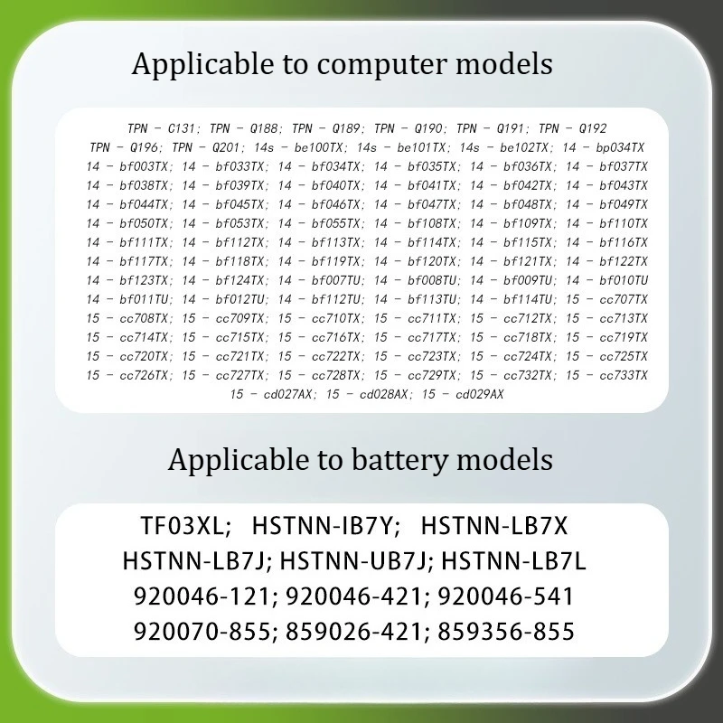

11.55V 3600mAh Suitable for HP14-bf048TX TPN-C131 Q201 TF03XL Long Range High QualityDurable Safe Laptop Battery