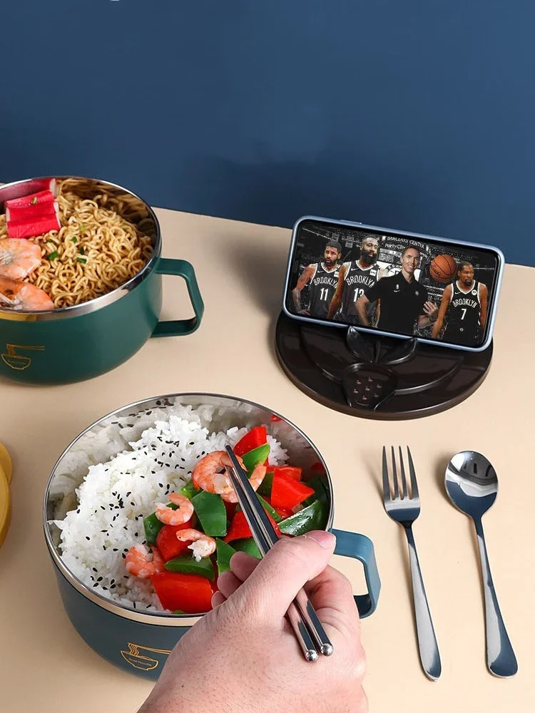 Ramen-Schüssel, Nudelschüssel aus Edelstahl 304, mit Deckel, hitzebeständig, Instant-Nudelschüsseln, Herd, Geschirr, Küchenzubehör – Detail 8