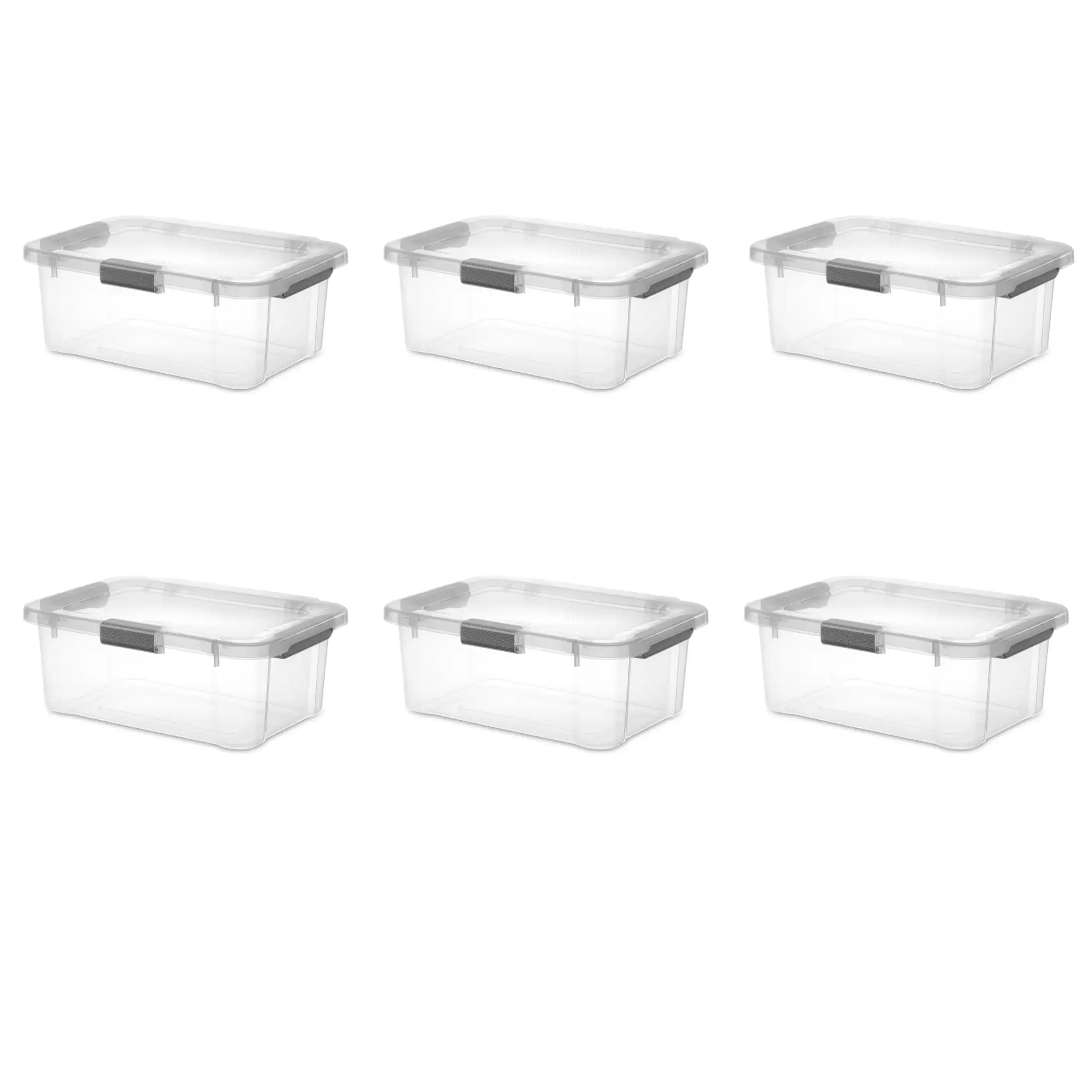 

20 Quart HingeLID Clear Storage Bin with Latch Lid and Comfort Grip, Dark Gray, 6 Pack