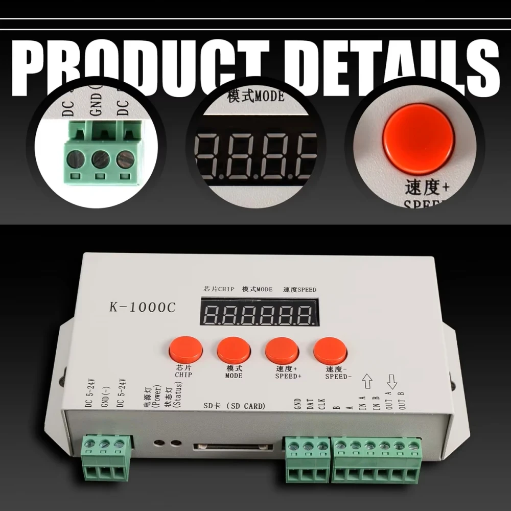 Controller LED K-1000C K1000C WS2812B WS2811 APA102 T1000S WS2813 LED 2048 Pixel Controller di programma DC5-24V