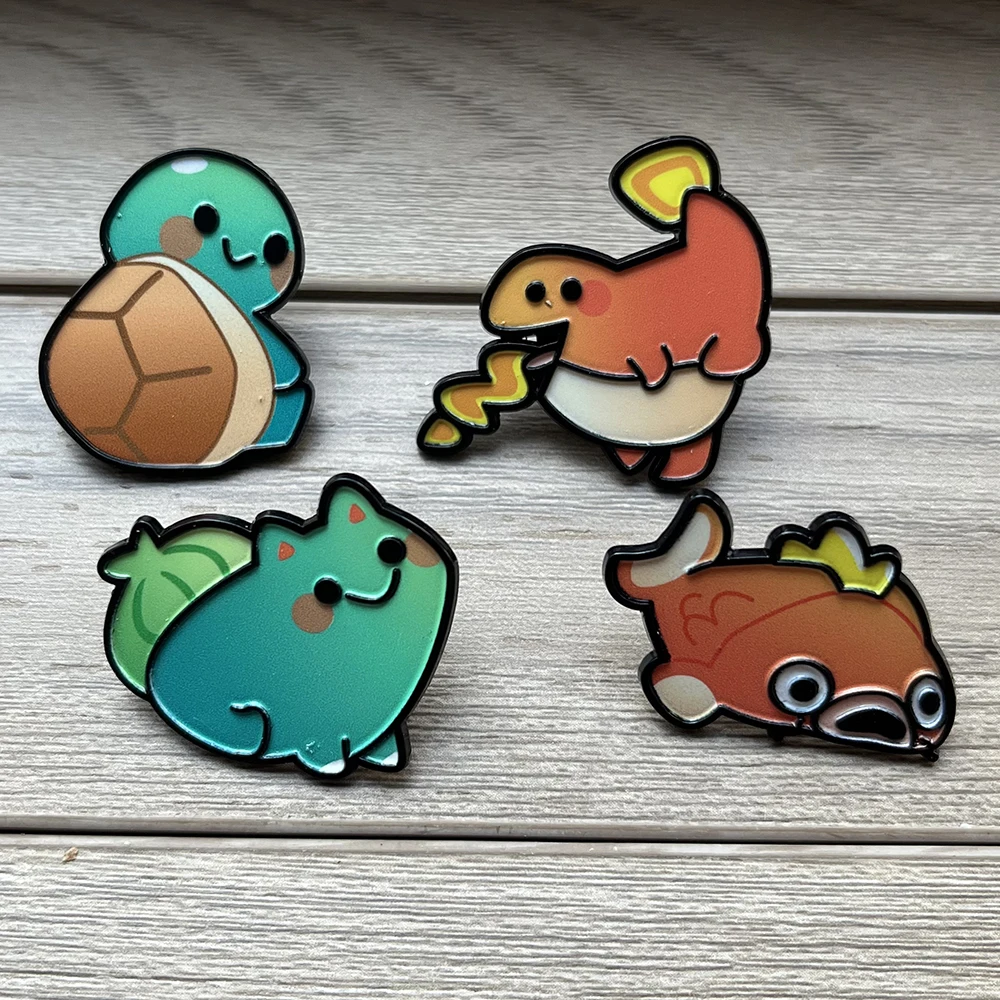 مجموعة دبابيس بوكيمون أنيمي مكونة من 4 قطع - دبابيس معدنية من المينا السنجاب تشارماندر بولباسور، شارات على شكل شخصية كرتونية لحقيبة الظهر هدايا رائعة