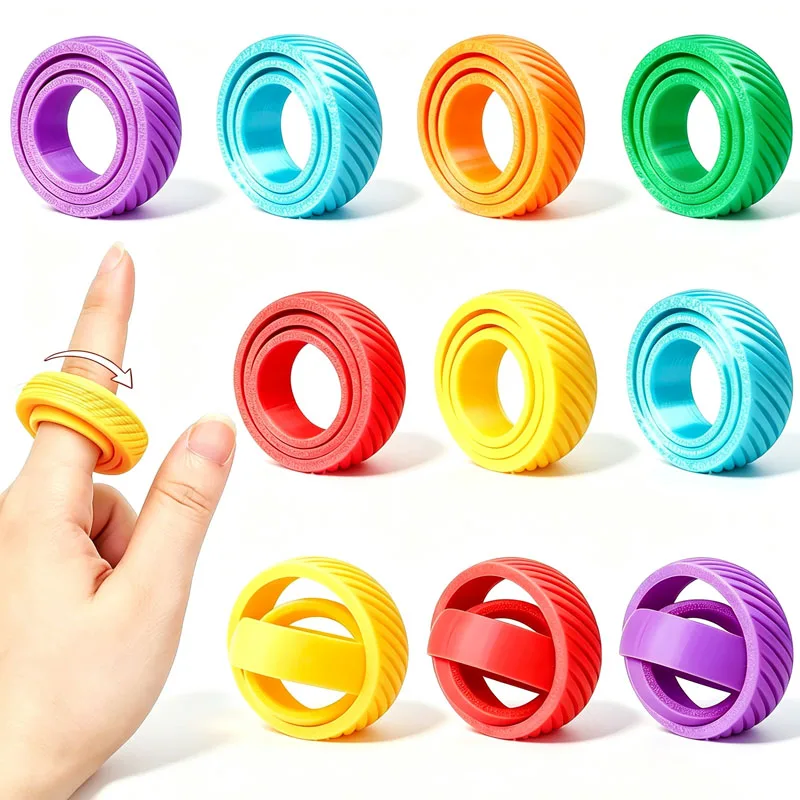 3PCS Rotating Fidget Spinner Ring Universal Gyro 3D Printed Toys Anxiety Stress Relief Autism ADHD Travel Road Trip Office Fun