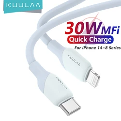 KUULAA-Cable USB C PD30W MFi certificado para iPhone 14, 13, 12, 11, AirPods, iPad, carga rápida, Cable USB C A Lightning, USB de silicona
