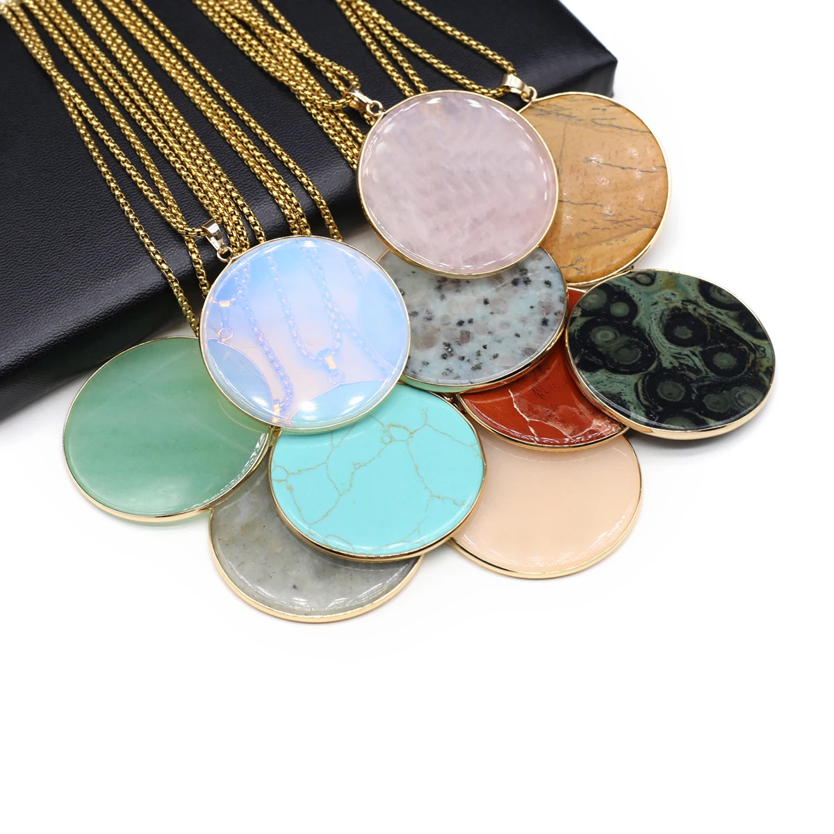 Natural StoneHealing Crystals Amazonite Round Pendant 50mm Necklace Stainless Steel Chain for Women Jewelry Gifts  60cm
