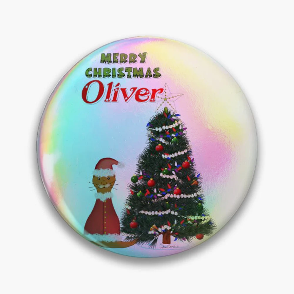 Oliver Dressed as Santa by His Christmas Tree Pin Holographic Star Heart Pin Brooches Laminated Button Fashion Accessory