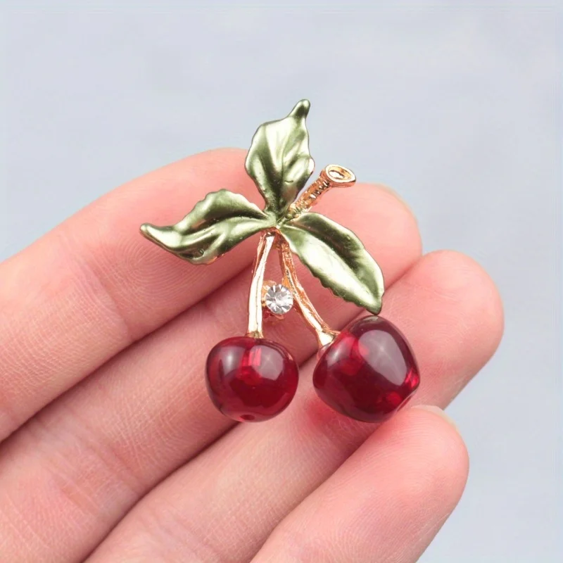 New Simple Fruit Cherry Brooch Style Luxury Women's Pin Accessory Gift