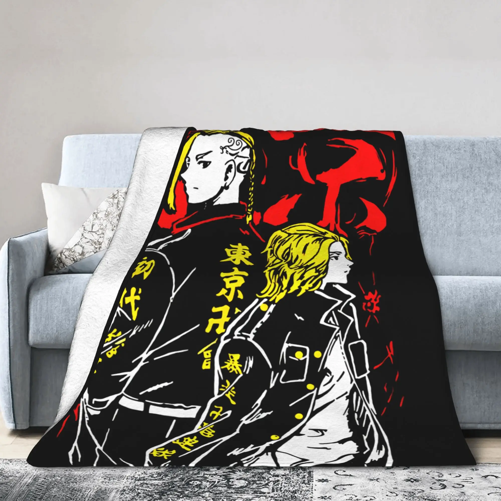 Tokyo Revengers Anime Knitted Blankets Mikey Draken Fuzzy Throw Blanket Summer Air Conditioning Portable Soft Warm Bedspread