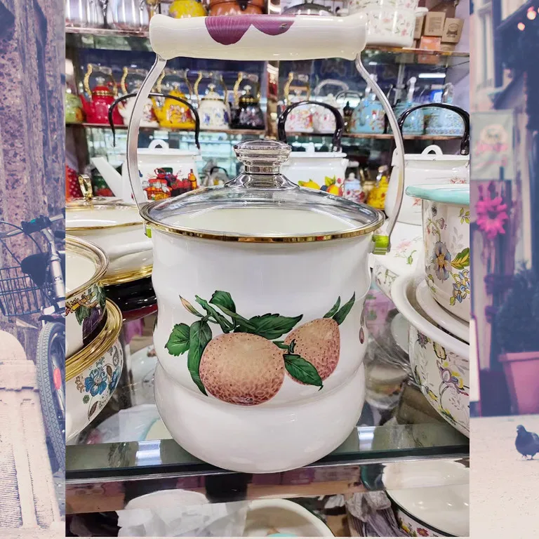 

Enamel milk bucket portable 8 liters large capacity diameter 22 cm height 22 cm with glass cover Xinjiang free shipping