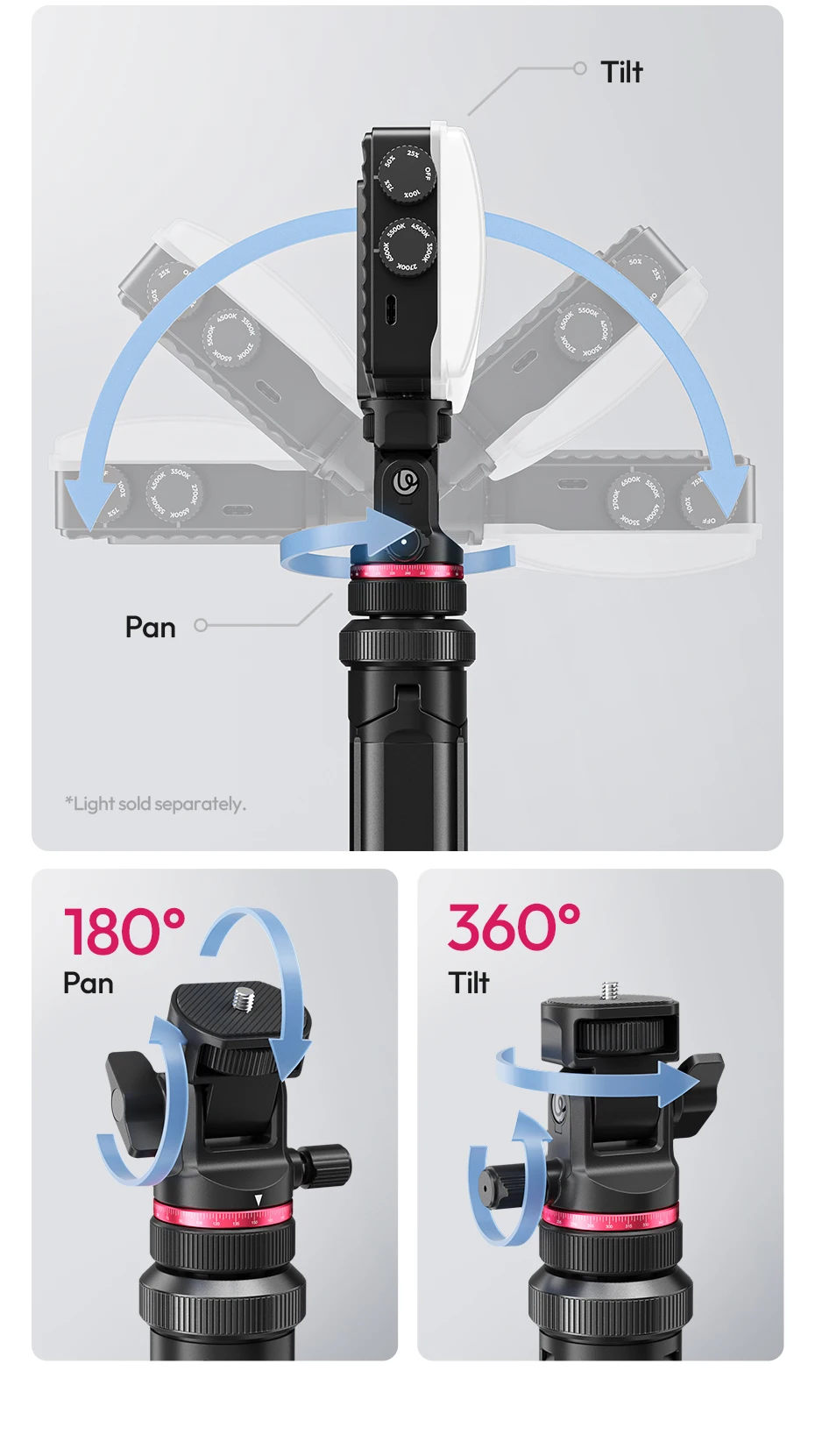� Ulanzi MT-80 Stativ mit automatischer Öffnung, 2 m Bodenstativ, Selfie-Ständer für Kamera, Smartphone, Videoleuchte mit 360 ° Pfanne & 180 ° Neigung – Detail 13
