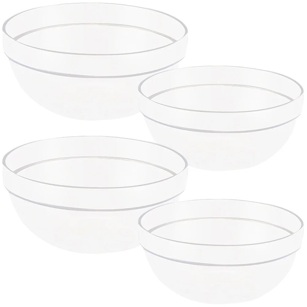 

4Pcs Plastic Salad Bowl Transparent Multi-Function Convenient Food Bowl Stackable Kitchen Serving Mixing Noodle Daily Use
