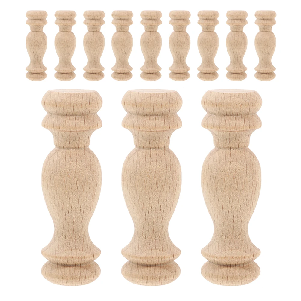 

12pcs Solid Wood Column Small Corridor Bridge Decorative Finials Lamp Caps Fence Post Round Furniture Bed Posts Diy Craft