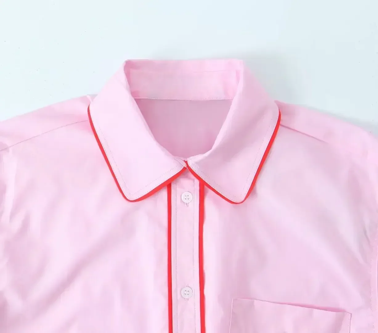 Chemise courte décontractée avec poche pour femme, chemise boutonnée à manches longues, haut unique rétro, décoration de ligne d'épissage, nouvelle mode