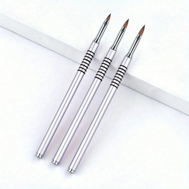 3pcs 3D Nail Brush Light Silver Design Liquid Powder Carving Extension Pen Manicure Nail Tip Flower Drawing Tools