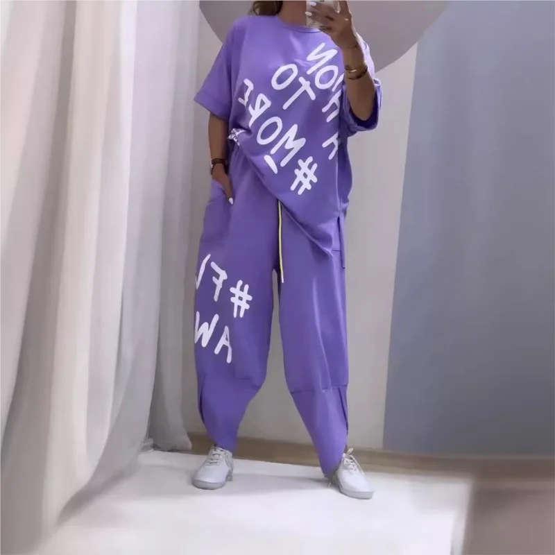 

Женский повседневный пригородный наряд, женский летний комплект из 2 предметов, женский повседневный летний комплект одежды с футболкой с круглым вырезом на талии для комфорта