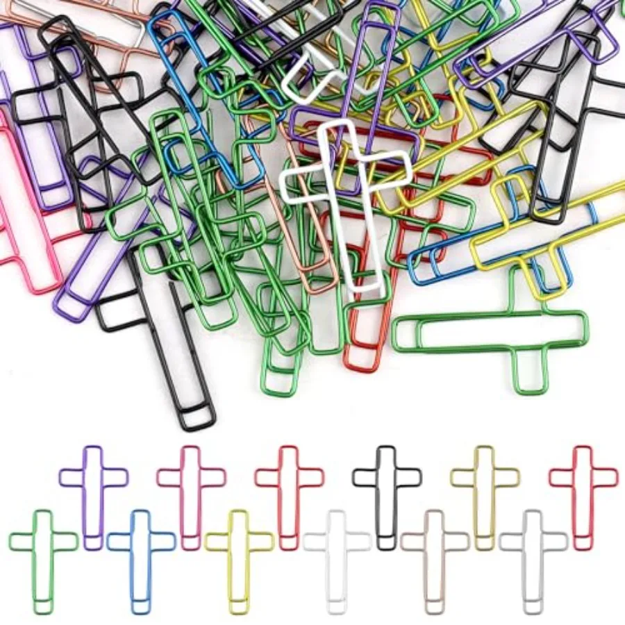 

50 PCS Multicolored Cross Paper Clips 1.34" x 0.8" Cute Christian Journaling and Bible Paper Clips Study Supplies, Ideal for Bo