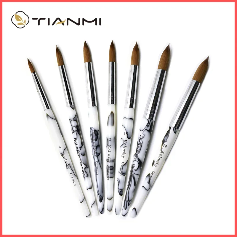 TIANMI Black White Acrylic Nail Brush Kolinsky Hair Nail Art Tool Manicure Carving Painting Pens Gel Nail Polish Builder