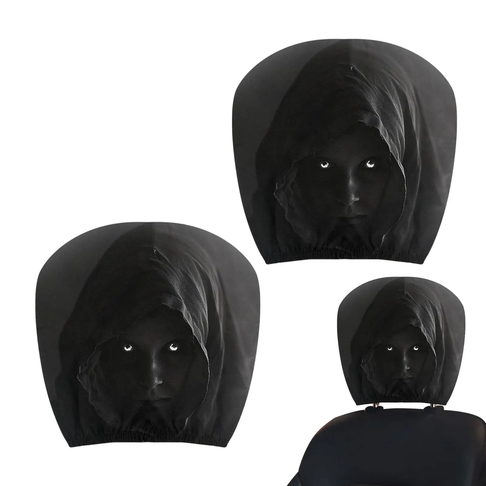 Ghost Face Headrest Covers Halloween Stretchy Spooky Protector Car Seat Headrest Cover For Driving Commute Road Trip Travel