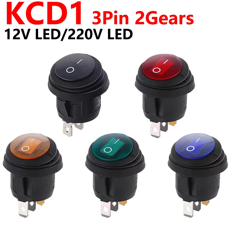 

Mini Round Boat Waterproof LED Rocker Switch 3Pin KCD1 ON Off Power Button Switch 12V 220V