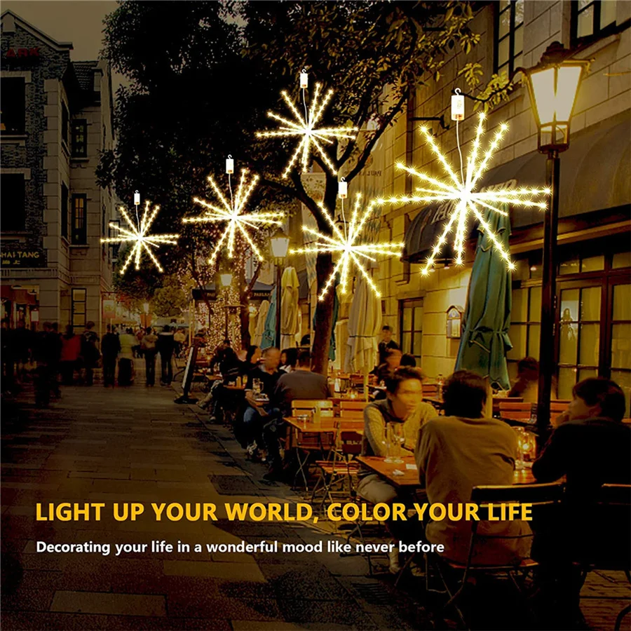 Guirxiété lumineuse de feu d'artifice extérieur, guirxiété de Noël, lumières dégradées, décor de vacances, étoile VPN, nouvel an, 8 modes, 112LED