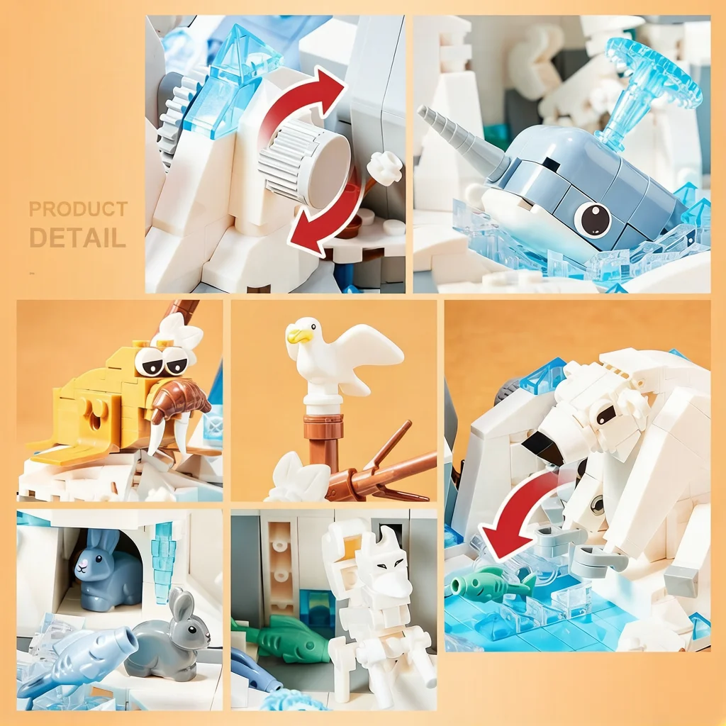 iDea Baustein-Set Arktischer Gletscher Weltmodell STEM-Bausatz Eisbär Narwal Lehrreiches Spielzeug Sammlung für Geschenke – Detail 6