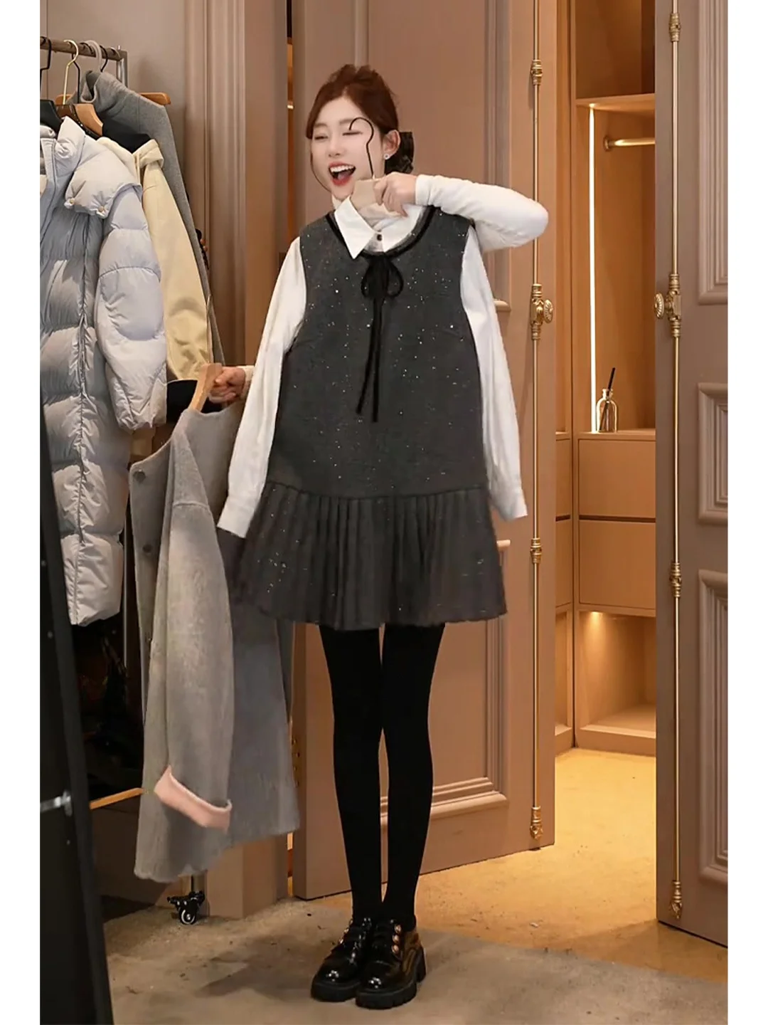 

Женский жилет Donna Design Sensation Starry Night и плиссированная юбка А-силуэта Dr Autumn Winter Elegance Casual Sle