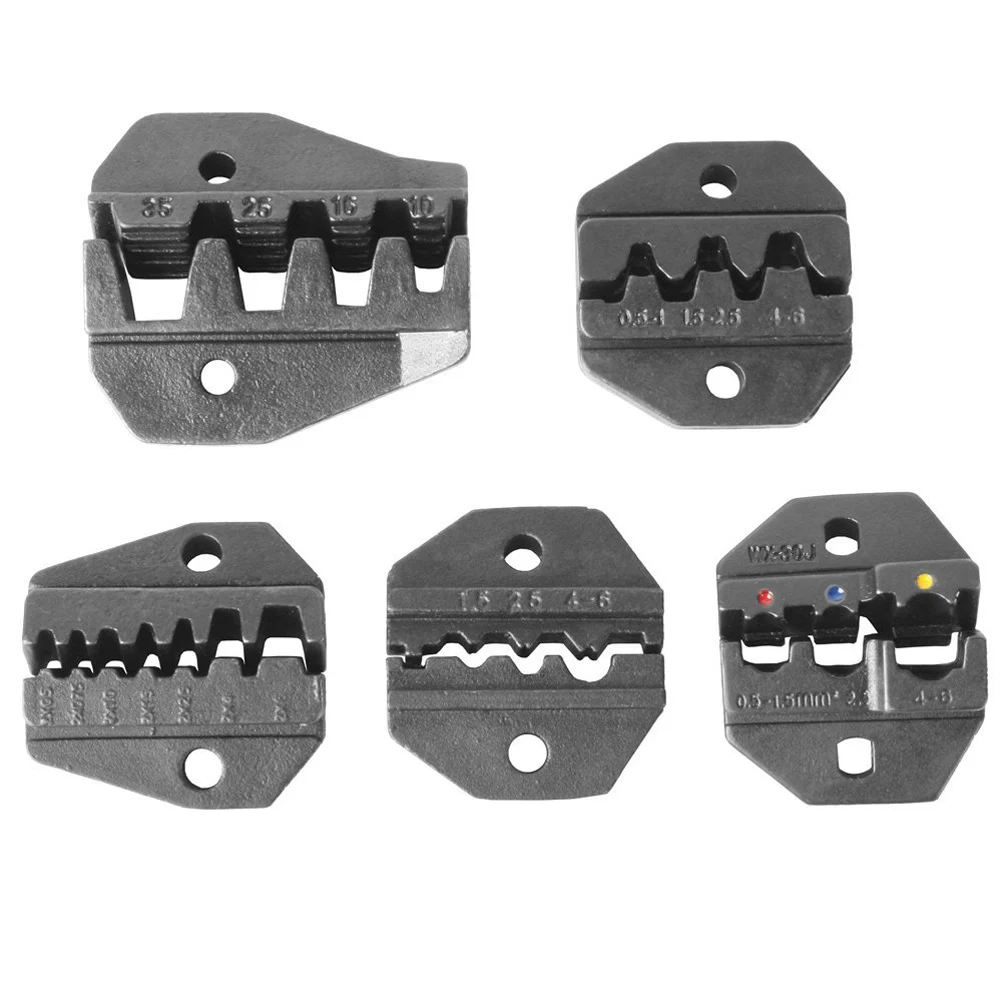 

Durable Self-Adjustable Crimping Pliers Ratcheting Ferrules Crimper Tool with 5 Interchangeable Jaws & One Screw Driver
