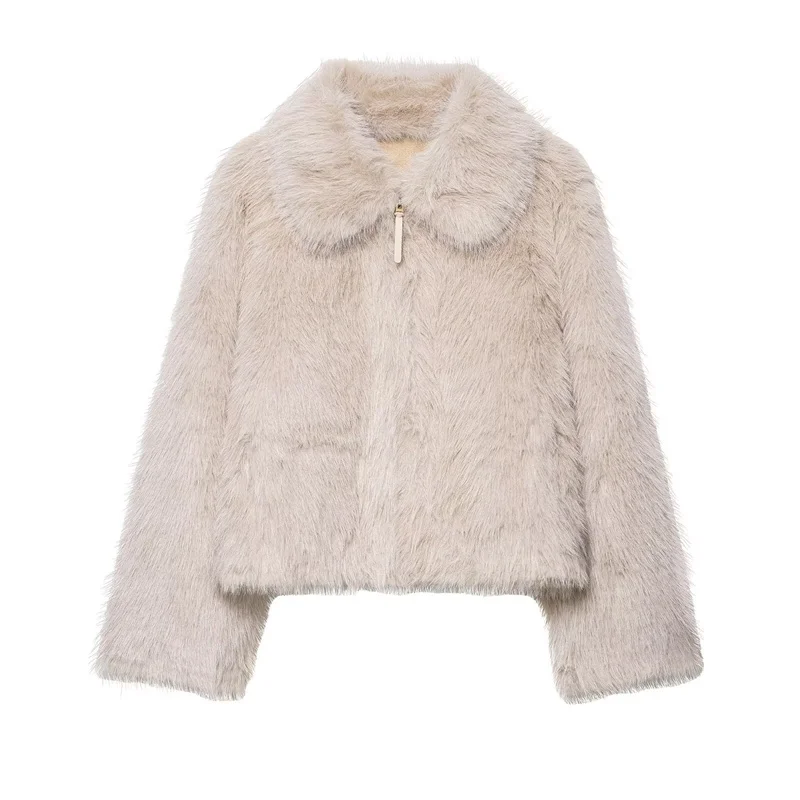 

Женская куртка, осень 2024, новый стиль, двусторонняя куртка цвета хаки из искусственного меха, модная и повседневная универсальная куртка