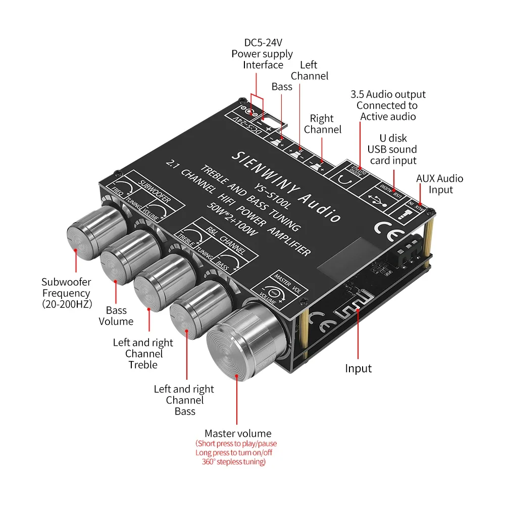 YS-S100L Bluetooth 5.1 Digital Power Amplifier Board 100W+2*50W 2.1 Channel CS8673E Power Audio Stereo Amplifier Board for Home