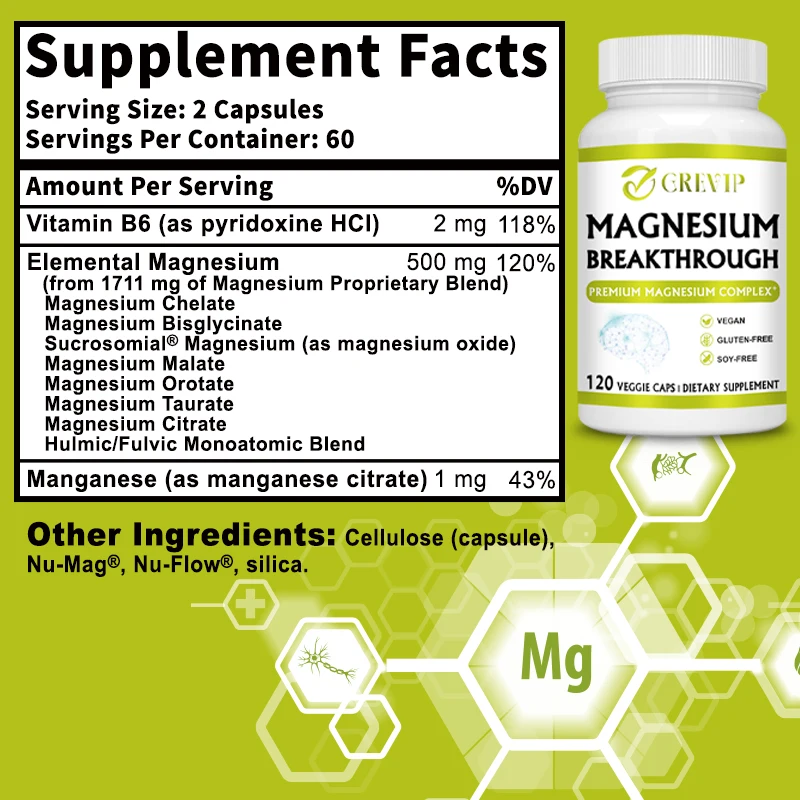 Magnesium Breakthrough - 7 Forms of Magnesium - Natural Sleep and Brain Supplement, Supports Muscle, Joint and Heart Health