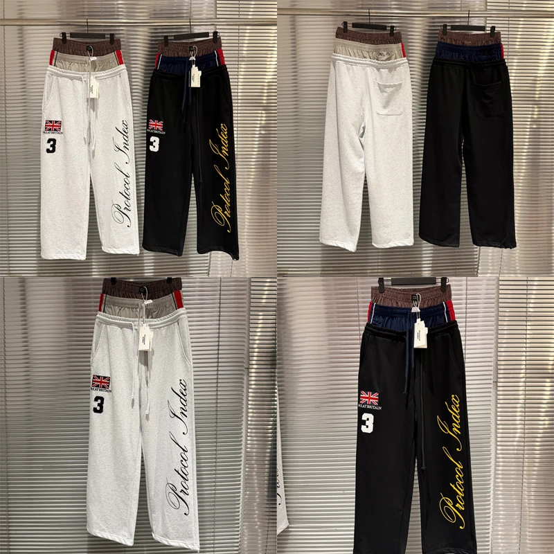 

Брюки унисекс с вышивкой флагов и 3-значным индексом на талии, высококачественные, свободные, широкие, повседневные