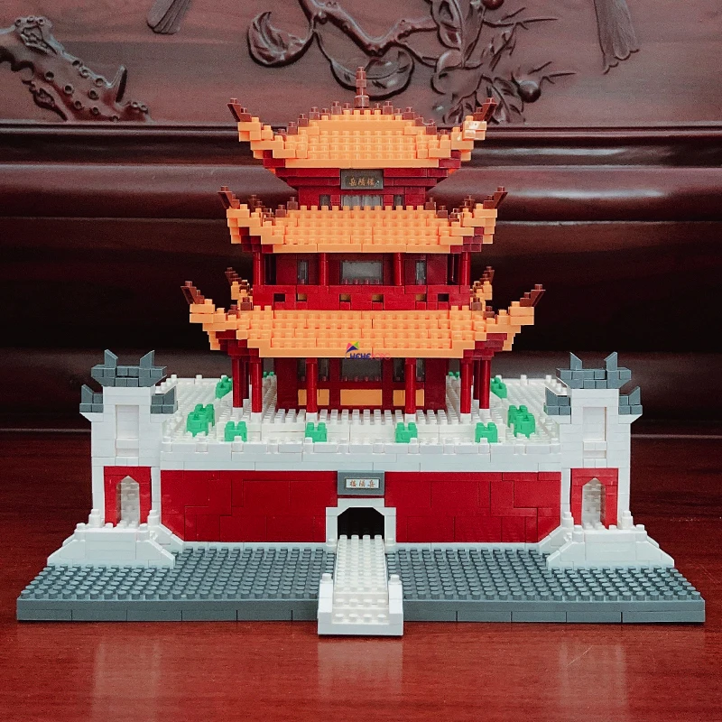 Lezi 8015 World Architecture Building Bricks Set Yueyang Tower Pavilion Wall Bridge DIY Models Mini Diamond Blocks Toys for Kids