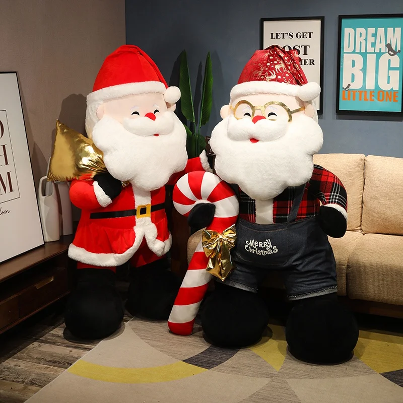 Large Size Santa Claus Plush Toy Soft Stuffed Christmas Santa Doll Christmas Home Indoor Ornament Holiday Gift for Kids Adults