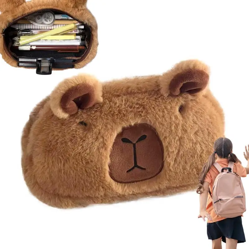 Simulation Style Cute Capybara Pencil Case Soft Plush School Stationery Pen Bag Gift For Girl Boy Students