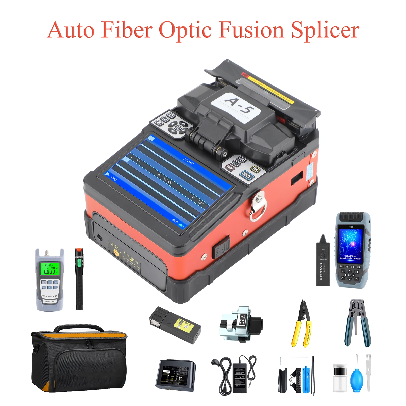 

1*A-5 Fully Auto Fiber Optic Fusion Splicer Kit with Precision Cleaver Cutting Test Kit Fast Optical Welding Suitable For FTTH