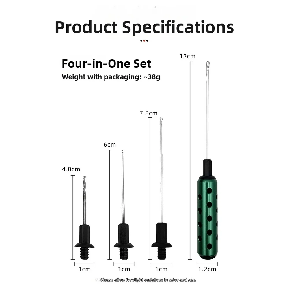 Carp Bait Needle Set 4 in 1 with Detachable Screw System Allows Quick Switch Between Needle Types for Different Rigging Needs