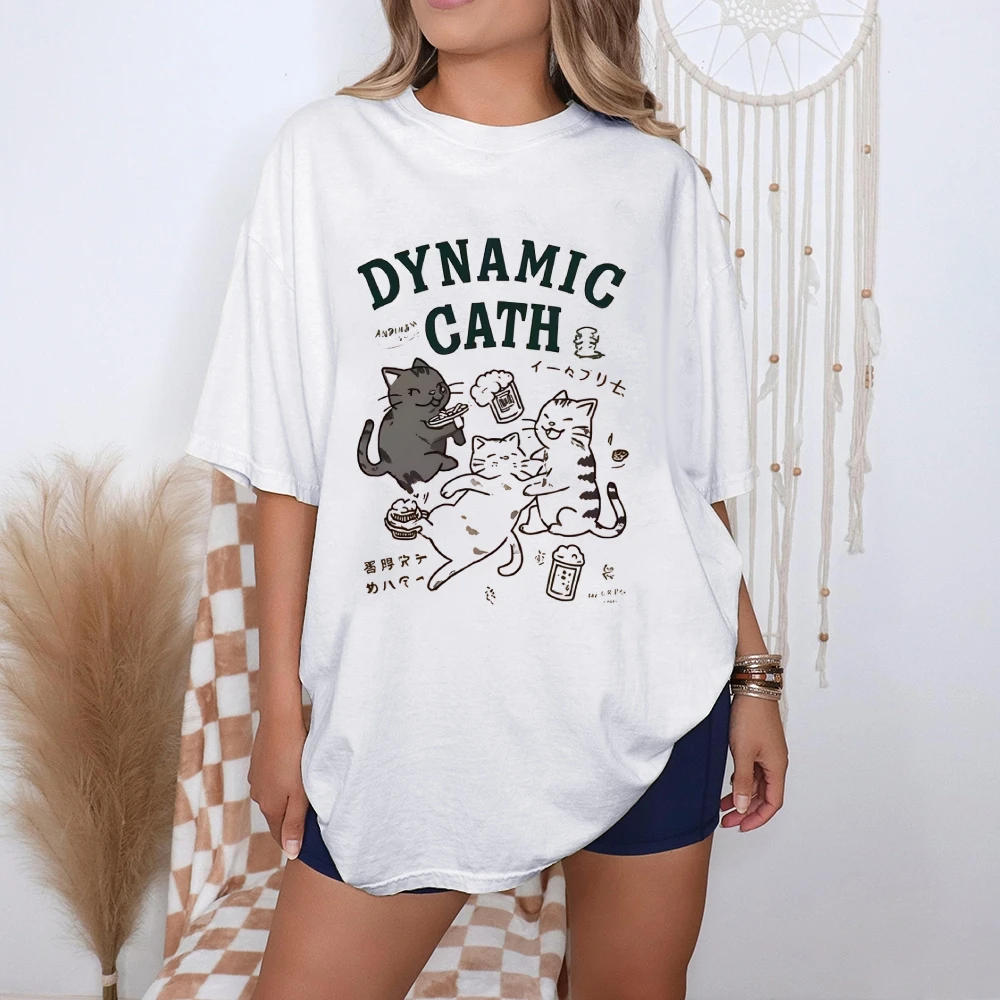 Dynamic Cath – t-shirt graphique chats mignons pour femmes et hommes, Vintage rétro Y2K, Style à la mode, entièrement en coton, respirant, haut d'été