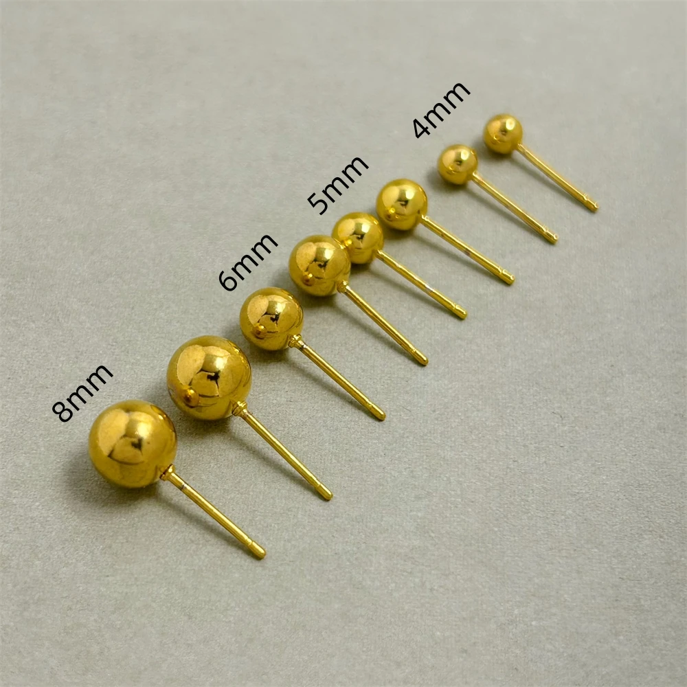 Yellow Gold Plated Buddha Beaded Stud Earrings for Women 4/5/6/8mm Brincos Femme Trendy Jewelry Accessories Wholesale Gifts image 4