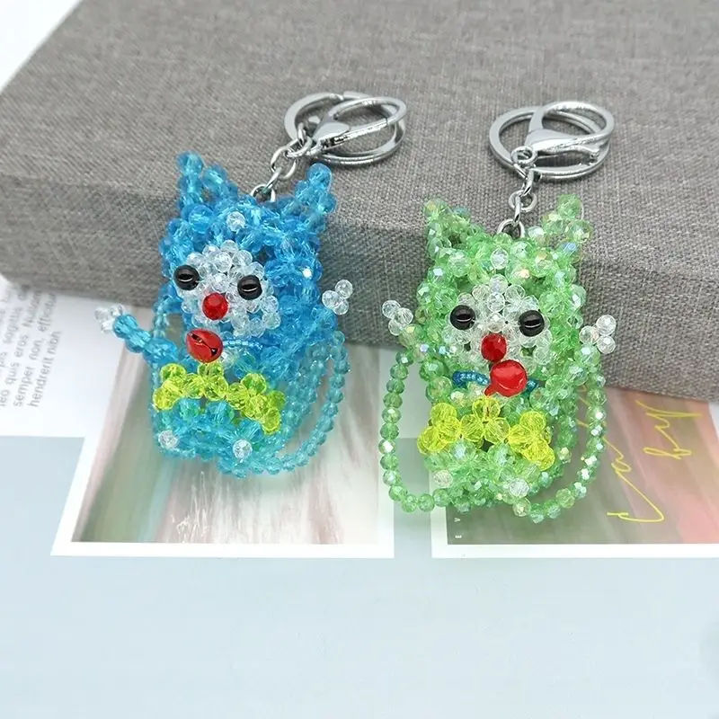 Beautiful Cute Fox Pure Hand Woven Austrian Crystal Key Chain Bag Hanging Accessories Shining  Girl Birthday Gift 1PC