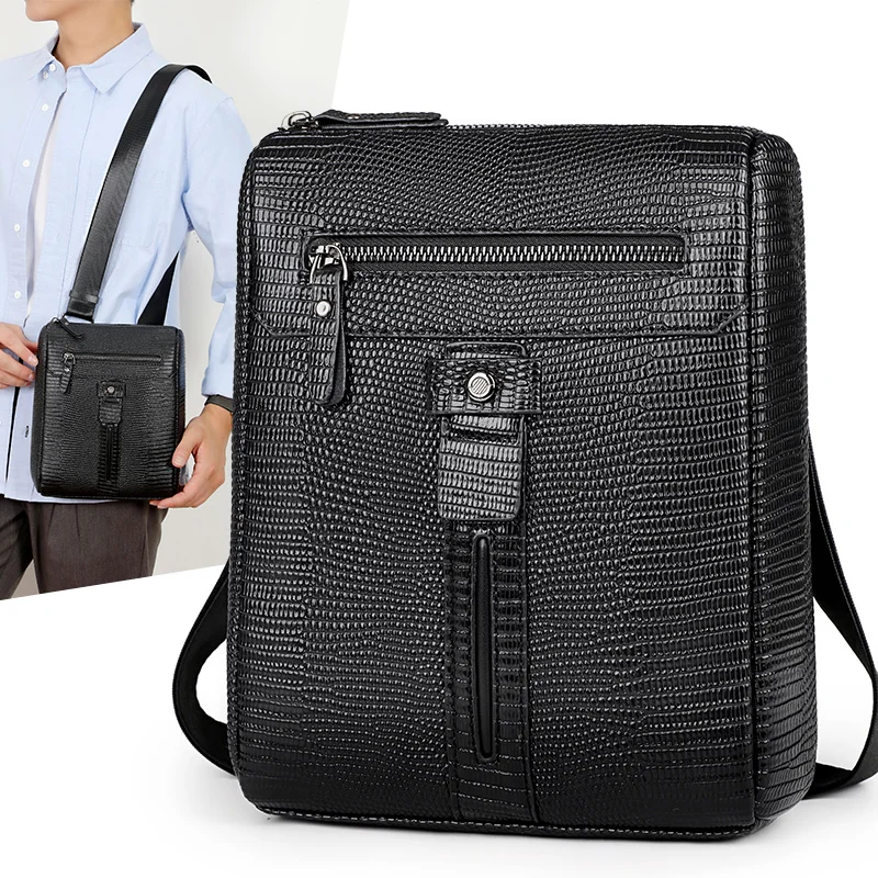 2025 جديد فاخر الرجال التمساح طباعة حقيبة كتف جلدية حقائب الذكور موضة حقيبة كروسبودي الصبي العلامة التجارية حقيبة ساع