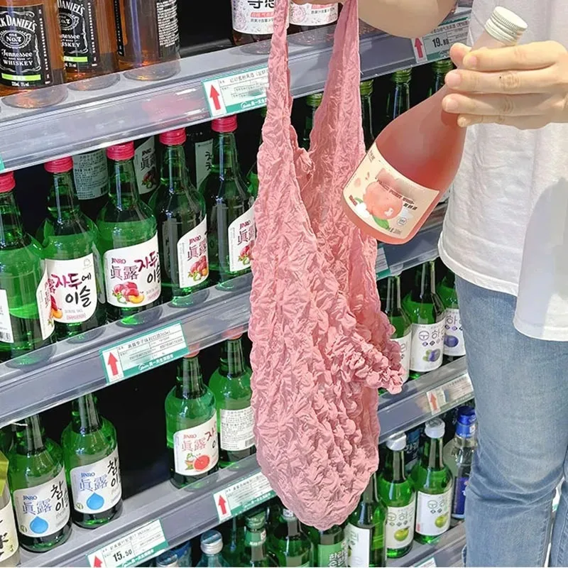 1Pc Large Capacity Shopping Bag Flexible Stretch Bags Fold Pleated Storage Pouch Expansion Bubble Elastic Paddy Case