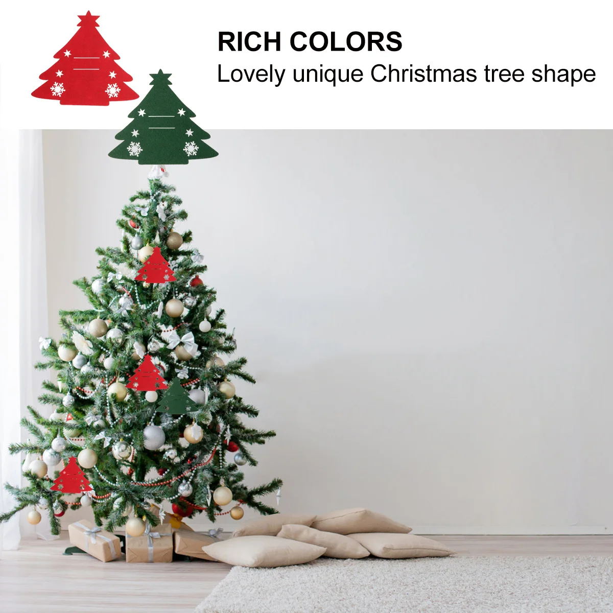 

8Pcs Tableware Cover Christmas Cutlery Holder Christmas Tree Shape Dinnerware Cloth Cover Red Green Holiday Party Table