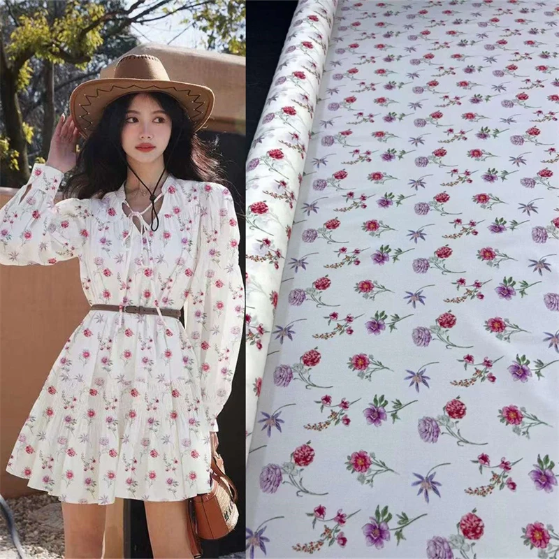 New Summer Floral Printed Crepe De Chine Fabric Big Brand DIY Important Occasion Dress High-end Customized Mulberry Silk Fabric