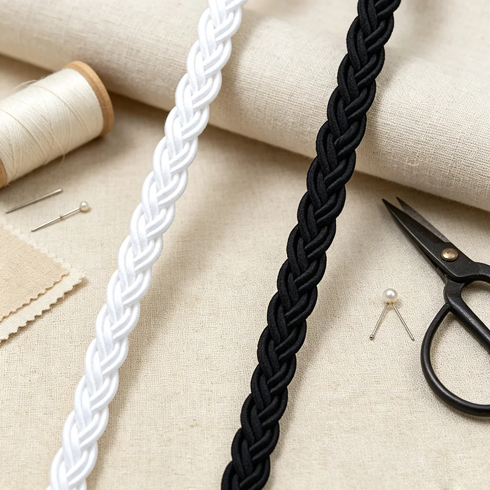 Cord Trim Twisted - ริบบิ้นถักสีขาวดำแบบแข็ง 5 ม./16.4 ฟุต ต่อแพ็ค สำหรับตกแต่งชุดยูนิฟอร์ม