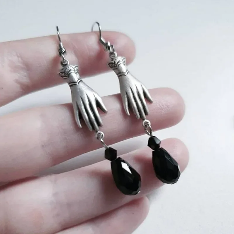 Gothic Victorian Hand Glass Crystal Earrings