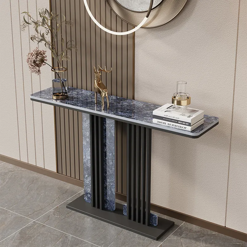 Light luxury high-end creative home aisle decorative art rock slab semi-round entrance table