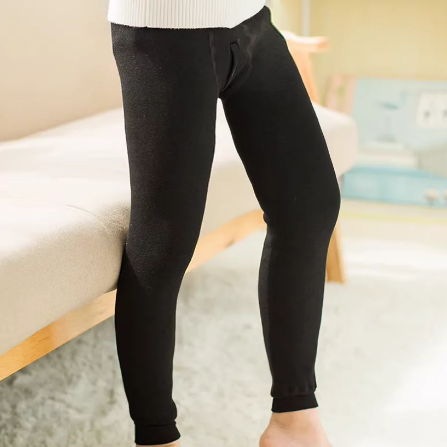 Simple Solid Color Children's Thermal Pants Baby Boy's Seamless Integrated Thermal Pants Winter Thickened Boys' Warm Leggings