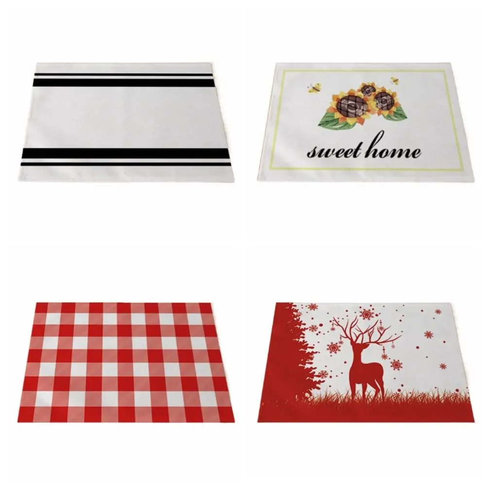 Placemats De Mesa Xadrez Vermelho, Simples Fresco Estilo Grade Cup Pads, Resistente ao calor, Tecido moderno, Tapetes de mesa, Sala de jantar