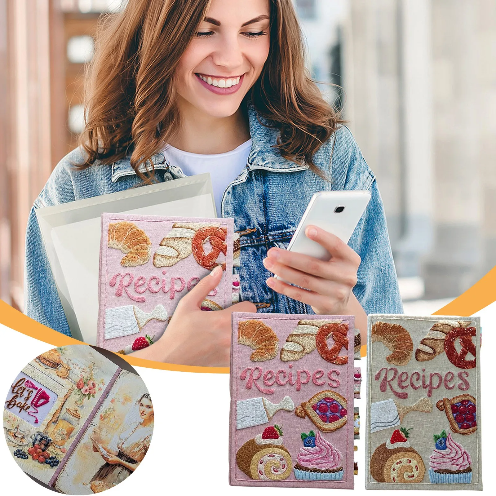 Beautifully Crafted Recipe Book with Embroidered Cover, Perfect for Storing and Organizing Your Favorite Recipes Notebooks